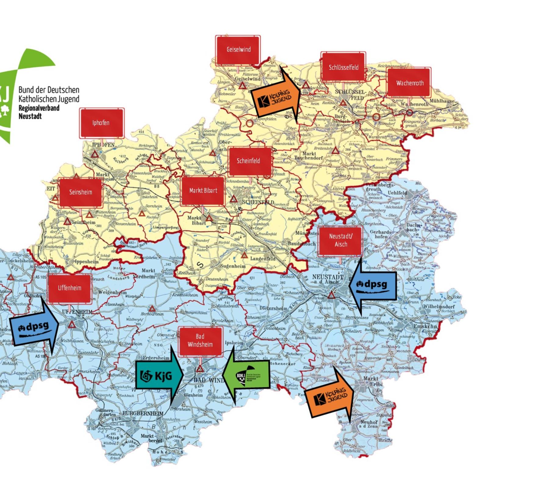 Karte vom BDKJ Neustadt mit seinen Verbänden