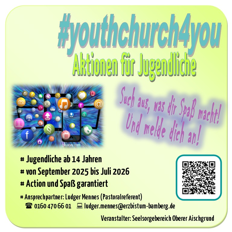 Werbekarte für alle Aktionen #youthchurch4you ab September 2025
